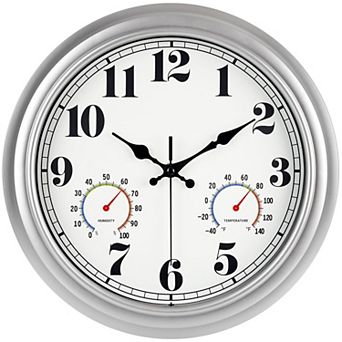 13 Inch Waterproof Outdoor Clock with Hygrometer Large Numbers Silent