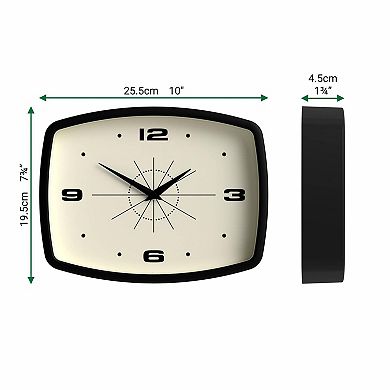 Movie Wall Clock Retro Rectangular 10 Inch Black Mid-century Modern Kitchen Living Room Office