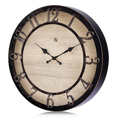 12 Inch Silent Farmhouse Wall Clock 3D Numbers Rustic Vintage Decor