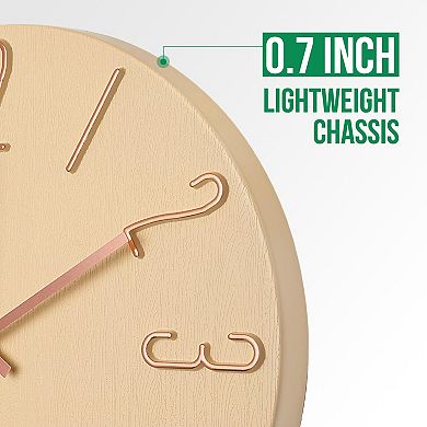 Wall Clock 12 Inch Silent Non-Ticking Wood Grain Round Quartz Clock 3D Dial Home Office Decor