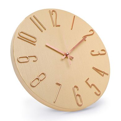 Wall Clock 12 Inch Silent Non-Ticking Wood Grain Round Quartz Clock 3D Dial Home Office Decor