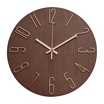 Wall Clock 12 Inch Silent Non-Ticking Wood Grain Round Quartz Clock 3D Dial Home Office Decor
