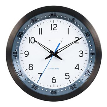 Atomic Wall Clock 10 Inch Metal Frame Glass Lens Radio Controlled Auto Time Set Daylight Saving