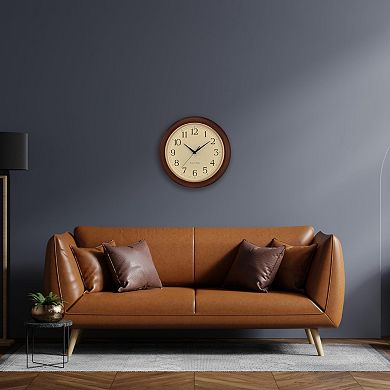 Atomic Time Analog Wall Clock 12.4" Wooden Frame Quartz Movement Auto Daylight Saving Time Battery