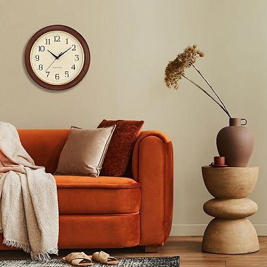 Atomic Time Analog Wall Clock 12.4" Wooden Frame Quartz Movement Auto Daylight Saving Time Battery