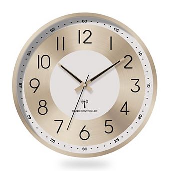 Atomic Analog Wall Clock 14 Inch Radio Controlled WWVB Auto Set Aluminum Frame Large Numbers Living