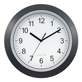 12 Inch Atomic Analog Wall Clock Black Radio Controlled Self-Setting WWVB Time Zone Daylight