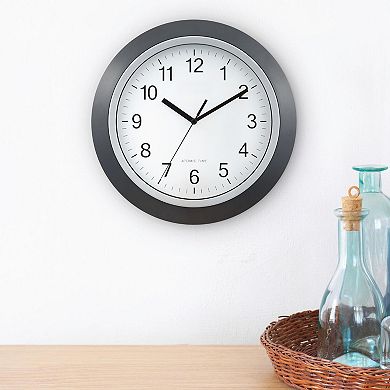 12 Inch Atomic Analog Wall Clock Black Radio Controlled Self-Setting WWVB Time Zone Daylight