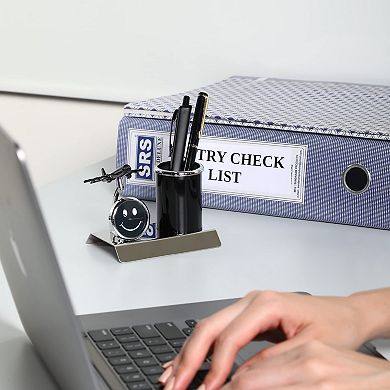 Aeroplane Metal Pen Stand With Clock Desk Organizer Pencil Holder Office Decor