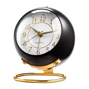 Retro Analog Alarm Clock Small Silent Non-Ticking Night Light Metal Desk Bedside Bedroom Travel