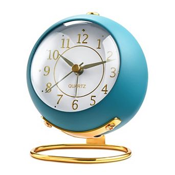 Retro Analog Alarm Clock Small Silent Non-Ticking Night Light Metal Desk Bedside Bedroom Travel