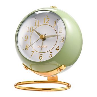 Retro Analog Alarm Clock Small Silent Non-Ticking Night Light Metal Desk Bedside Bedroom Travel