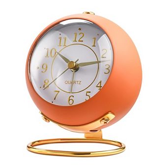 Retro Analog Alarm Clock Small Silent Non-Ticking Night Light Metal Desk Bedside Bedroom Travel