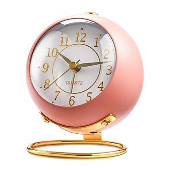 Retro Analog Alarm Clock Small Silent Non-Ticking Night Light Metal Desk Bedside Bedroom Travel