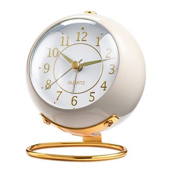 Retro Analog Alarm Clock Small Silent Non-Ticking Night Light Metal Desk Bedside Bedroom Travel