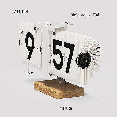 Classic Modern Wood Big Flip Desk Clock Retro Vintage Analog Auto Large Number Home Office