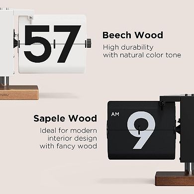 Classic Modern Wood Big Flip Desk Clock Retro Vintage Analog Auto Large Number Home Office