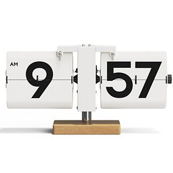 Classic Modern Wood Big Flip Desk Clock Retro Vintage Analog Auto Large Number Home Office
