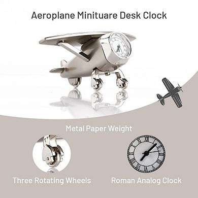 Aeroplane Miniature Table Clock Paper Weight - Stylish Analog Desk Clock with Roman Numerals
