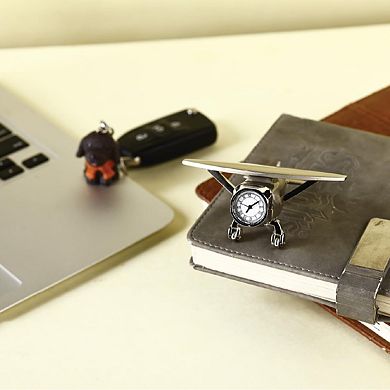 Aeroplane Miniature Table Clock Paper Weight - Stylish Analog Desk Clock with Roman Numerals