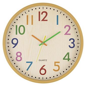 14 Inch Silent Wall Clock Colorful Non-ticking Battery Operated for Classroom Bedroom Playroom