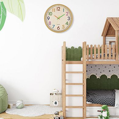 14 Inch Silent Wall Clock Colorful Non-ticking Battery Operated for Classroom Bedroom Playroom
