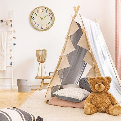 14 Inch Silent Wall Clock Colorful Non-ticking Battery Operated for Classroom Bedroom Playroom
