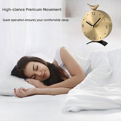 Brass Silent Desk Clock Non-Ticking Vintage Table Clock Home Office Decor Gift