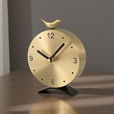 Brass Silent Desk Clock Non-Ticking Vintage Table Clock Home Office Decor Gift
