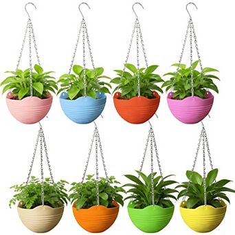 8 Pack 8 Inch Self Watering Hanging Planters Colorful Plastic Basket with Drainer Metal Chain