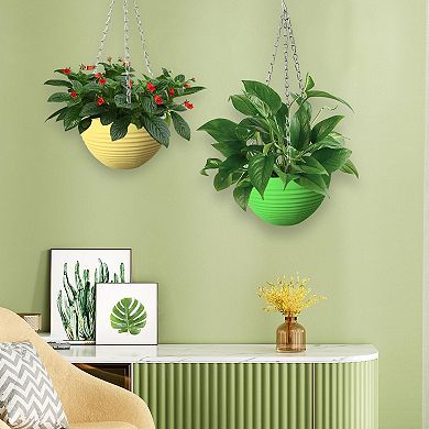 8 Pack 8 Inch Self Watering Hanging Planters Colorful Plastic Basket with Drainer Metal Chain