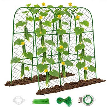 Cucumber Trellis Arch for Raised Beds Climbing Plants Outdoor Metal Garden Support with Netting Clip
