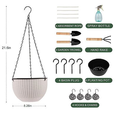 4 Sets 8.2 Inch Self Watering Hanging Planter Pots Indoor Outdoor with Chains Spray Bottles Tools