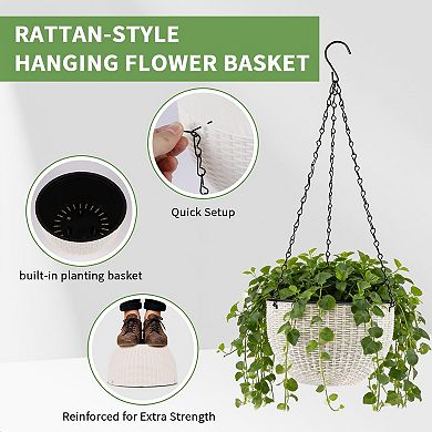 4 Sets 8.2 Inch Self Watering Hanging Planter Pots Indoor Outdoor with Chains Spray Bottles Tools