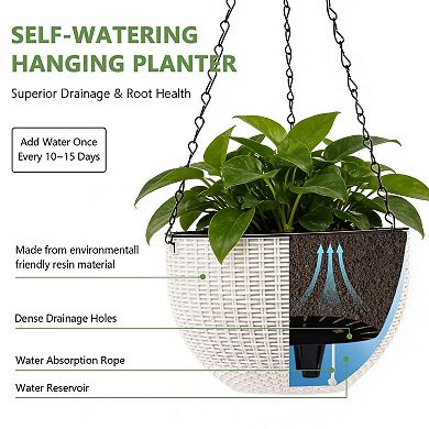 4 Sets 8.2 Inch Self Watering Hanging Planter Pots Indoor Outdoor with Chains Spray Bottles Tools