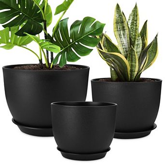 Plant Pots 12/10/9 Inch Set of 3 Large Planters with Mesh Drainage Holes Deep Reservoir for Indoor
