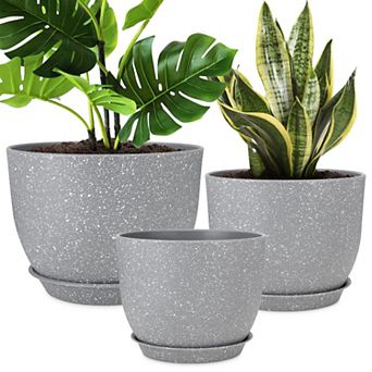 Plant Pots 12/10/9 Inch Set of 3 Large Planters with Mesh Drainage Holes Deep Reservoir for Indoor