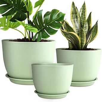 Plant Pots 12/10/9 Inch Set of 3 Large Planters with Mesh Drainage Holes Deep Reservoir for Indoor