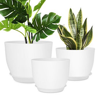Plant Pots 12/10/9 Inch Set of 3 Large Planters with Mesh Drainage Holes Deep Reservoir for Indoor