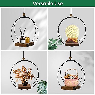 Hanging Planter Indoor Plants Black Plant Hanger Wood Base Modern Boho Macrame 3-5.5 Inch Pot Wall