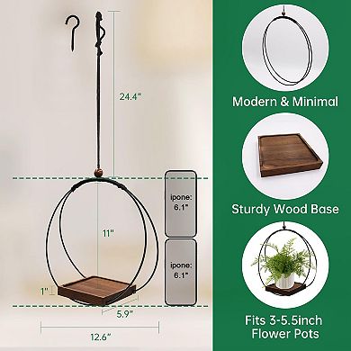 Hanging Planter Indoor Plants Black Plant Hanger Wood Base Modern Boho Macrame 3-5.5 Inch Pot Wall