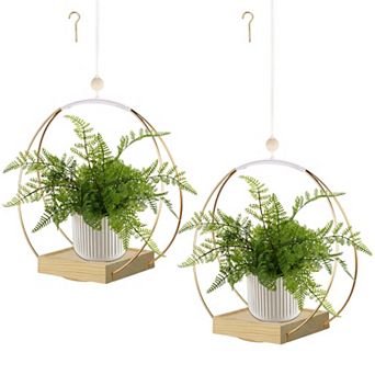 Hanging Planter Indoor Plants Black Plant Hanger Wood Base Modern Boho Macrame 3-5.5 Inch Pot Wall