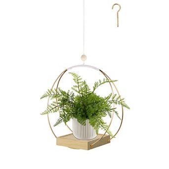 Hanging Planter Indoor Plants Black Plant Hanger Wood Base Modern Boho Macrame 3-5.5 Inch Pot Wall