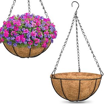 14 Inch Metal Hanging Baskets with Coco Coir Liners for Outdoor Plants Garden Porch Balcony Decor