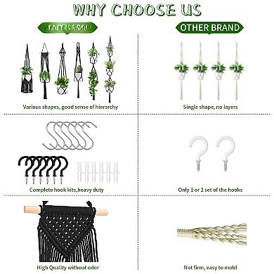 Macrame Plant Hangers 6 Pack Hanging Planters Indoor Cotton Rope Handmade Flower Pot Holder Boho