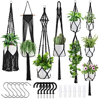 Macrame Plant Hangers 6 Pack Hanging Planters Indoor Cotton Rope Handmade Flower Pot Holder Boho