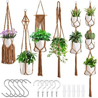 Macrame Plant Hangers 6 Pack Hanging Planters Indoor Cotton Rope Handmade Flower Pot Holder Boho