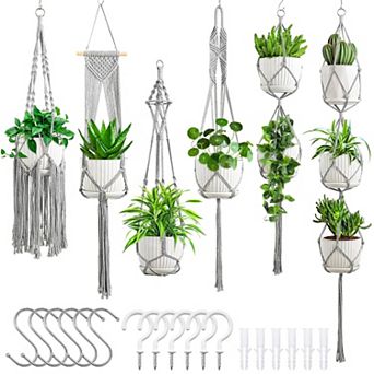 Macrame Plant Hangers 6 Pack Hanging Planters Indoor Cotton Rope Handmade Flower Pot Holder Boho