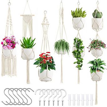 Macrame Plant Hangers 6 Pack Hanging Planters Indoor Cotton Rope Handmade Flower Pot Holder Boho
