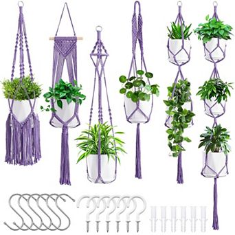 Macrame Plant Hangers 6 Pack Hanging Planters Indoor Cotton Rope Handmade Flower Pot Holder Boho